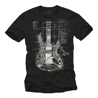 Herren T-Shirt mit Gitarrenmotiv - Aufdruck Vintage E-Gitarre Große Größen S-5XL
