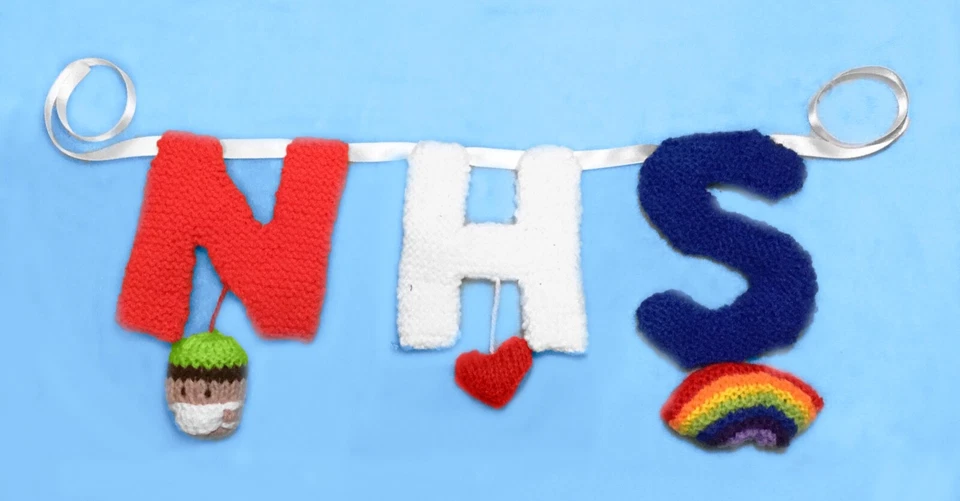 KNITTING PATTERN - NHS garland Decoration with Scrubs, Heart and Rainbow