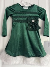 NEW NWT Bonnie Jean Girls Christmas Dress Size 4 Green VELOUR BEAUTIFUL