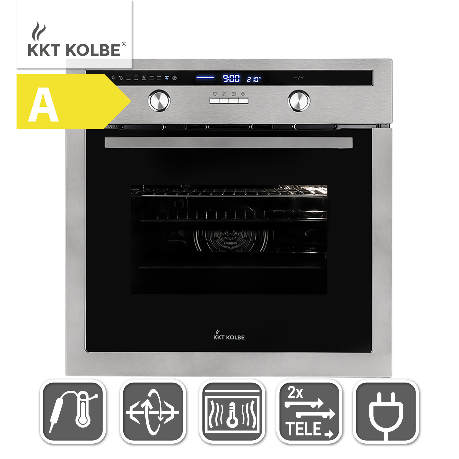 Forno da incasso 60 cm 70L Rosticceria Griglia Aria calda Cassetti telescopici