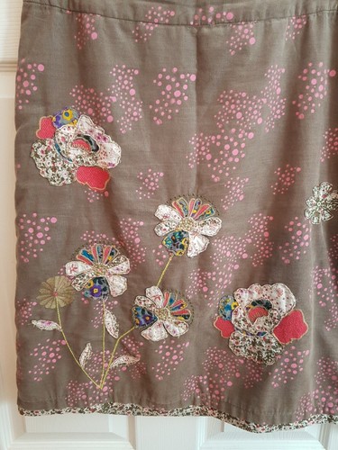 White Stuff Brown Cord, Straight Knee-length Skirt With Applique Flowers.Size 8 - Picture 4 of 7