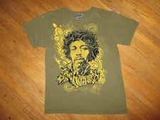 JIMI HENDRIX ODM TAG T SHIRT Army Green Textured Black Velvet Print SMALL