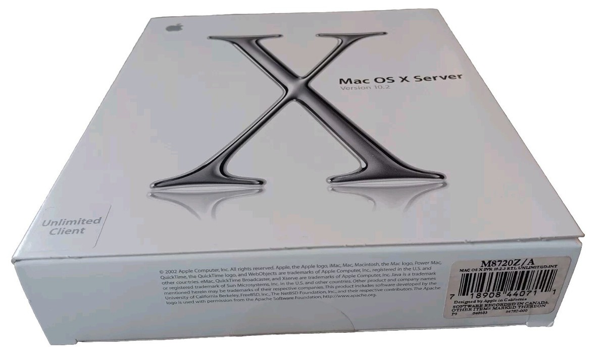 Apple Mac OS X Server 10.2 Unlimited Client (M8720Z/A), NOS Apple Mac OS X Server 10.2 Unlimited Client (M8720Z/A), NOS