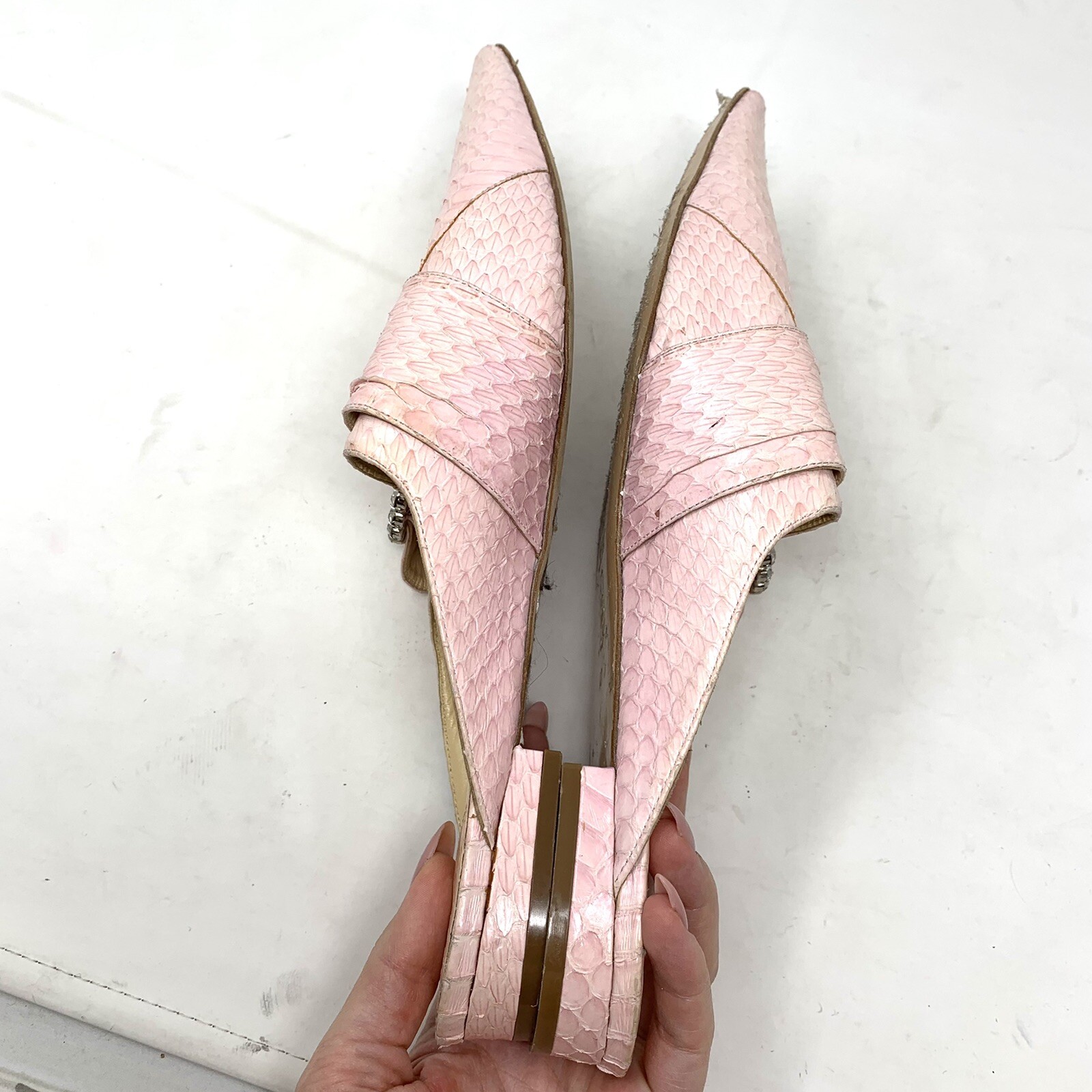 Liudmila python leather pink pointed toe mules lo… - image 8