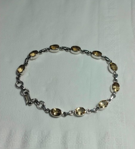 Pulsera de tenis de plata de ley 925 con piedras preciosas de citrino natural joyería BR-32 - Imagen 7 de 9