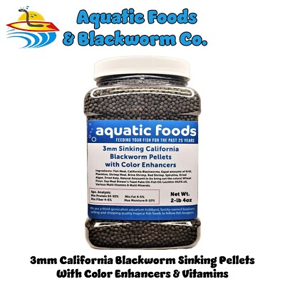 3 mm SINKING California Blackworm Pellets with Color Enhancers & Vitamins. JAR