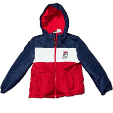 Fila Winter Puffy Winter Jacket Unisex Kids Hooded Soft Full Zip Size 7