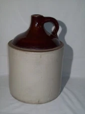 Primitive 2 Gallon Salt Glaze Stoneware Crock Jug ~ Nice Antique Two Tone Jug