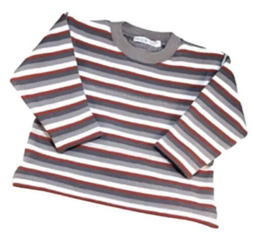 NEW Under The Nile Sherpa Boy Shirt Grey Brown Stripe 18 M Organic Cotton Winter