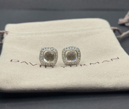 David Yurman 925 Silver 7mm White Topaz Earrings & Diamond Albion Petite Studs