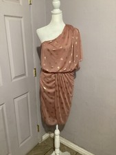 Adrianna Papell Evening Pink Chiffon One Shoulder Knee Length Dress