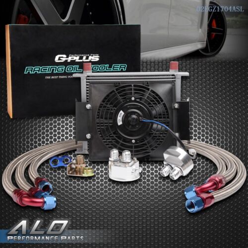 Universal 30 Row AN10 Aluminum Engine Oil Cooler+ Filter Relocation Kit+ 7" Fan
