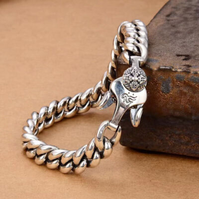 Reines 925 Sterling Silber Armband für Herren Damen 9 mm Panzerkette Kubanisches Armband