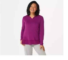 Cuddl Duds Ultra Soft Comfort Hooded Tunic w/Rib Detail-Plum-Large-NEW-A346814