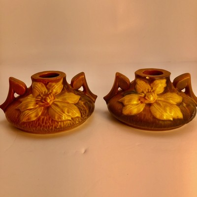 Vintage Roseville Windcraft candleholders