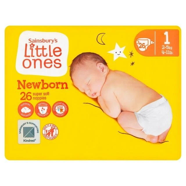 LITTLE ONES 2/3 packs sainsbury's Baby Newborn little one's Nappies Size 1, 2-5kg 2/3 packs