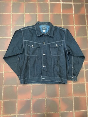 Webs XL Jean Denim Jacket Coat Blue Shiny Button Front Casual Long Sleeve