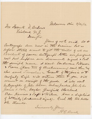 1913 Autograph Collector Letter H.E. Buck Requests Presidential Signatures