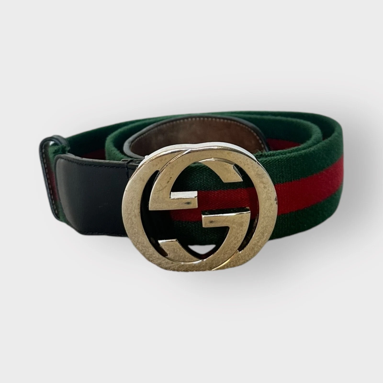 Authentique ceinture Gucci toile verte et rouge imbriquée G Classic taille 90/36