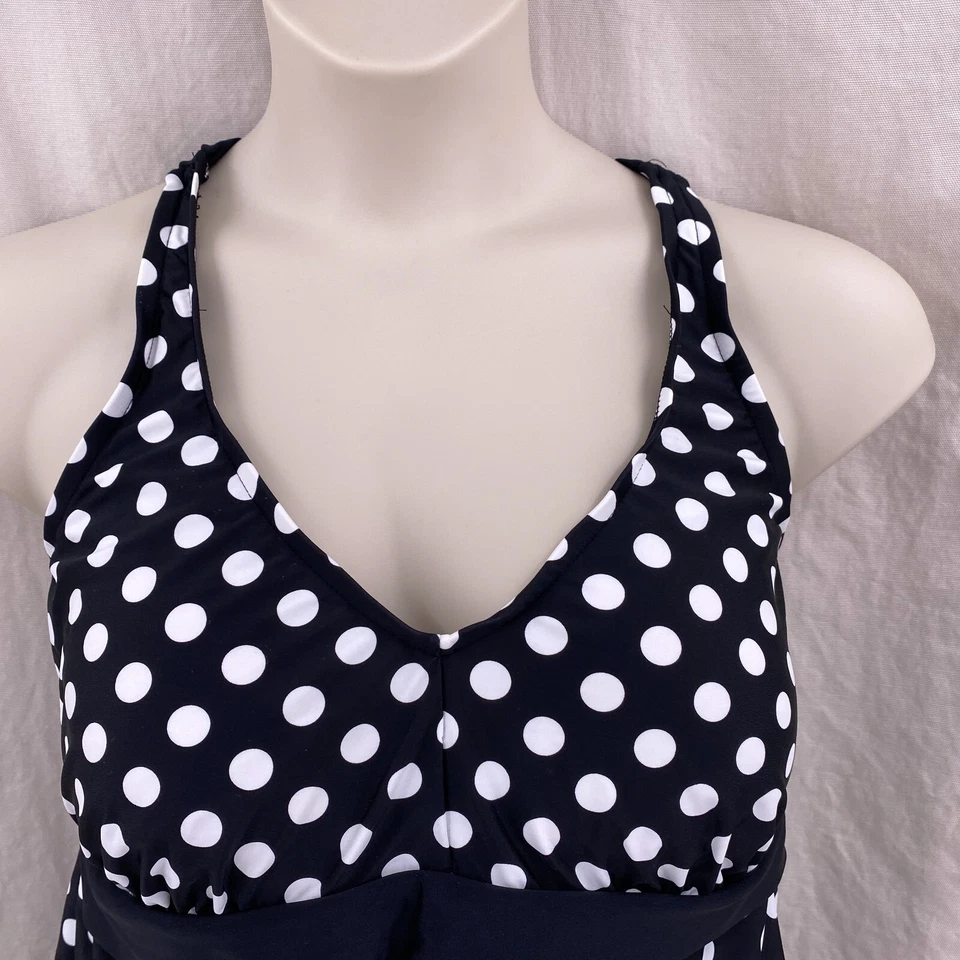 Ava Viv танкини женщин купальник верхний размер 18 Вт черный белый горошек крестом назад - Изображение 4 из 4