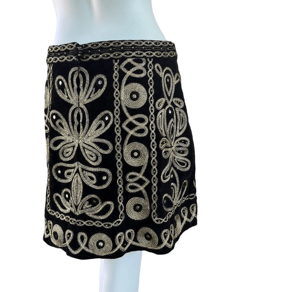 Calypso St. Barth ZIRALA Black Velvet Embellished Soutache Mini Skirt $350 Sz M - Image 3 of 4