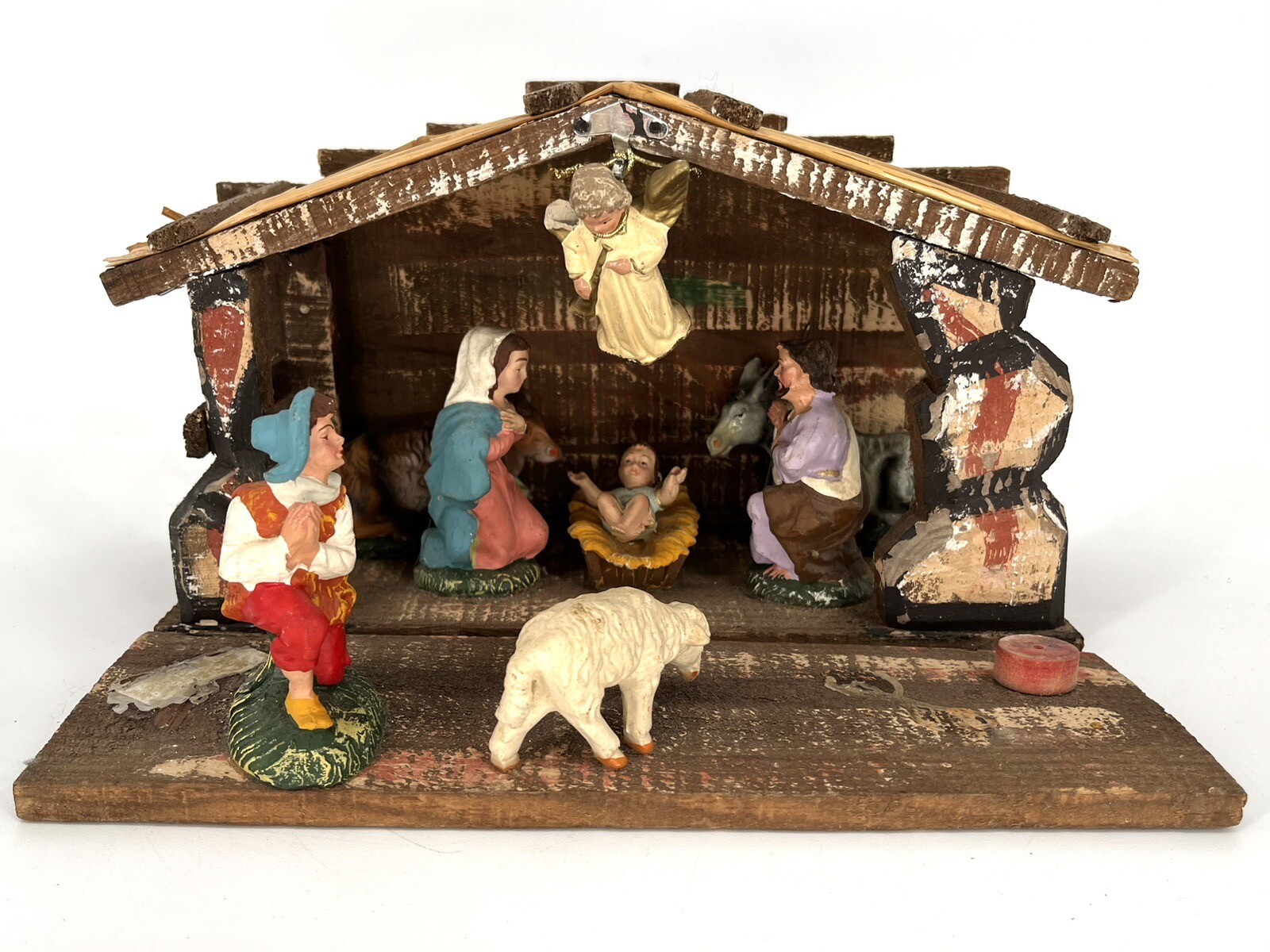 Vintage Handmade Nativity Set Italy 7 piece Ceramic 1950s Christmas