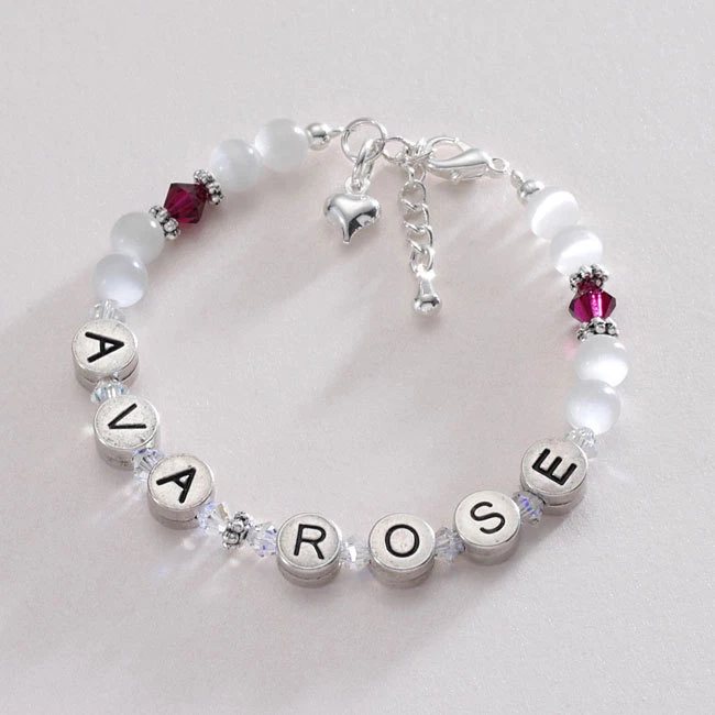 Girls Name Bracelet with Birthstone. Children s Name Jewellery