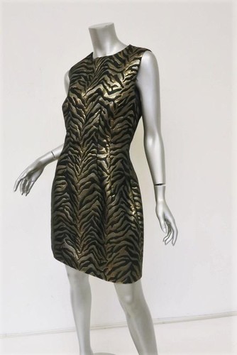 Roberto Cavalli Dress Black/Gold Metallic Animal Jacquard Sleeveless Size 46 - Picture 4 of 6
