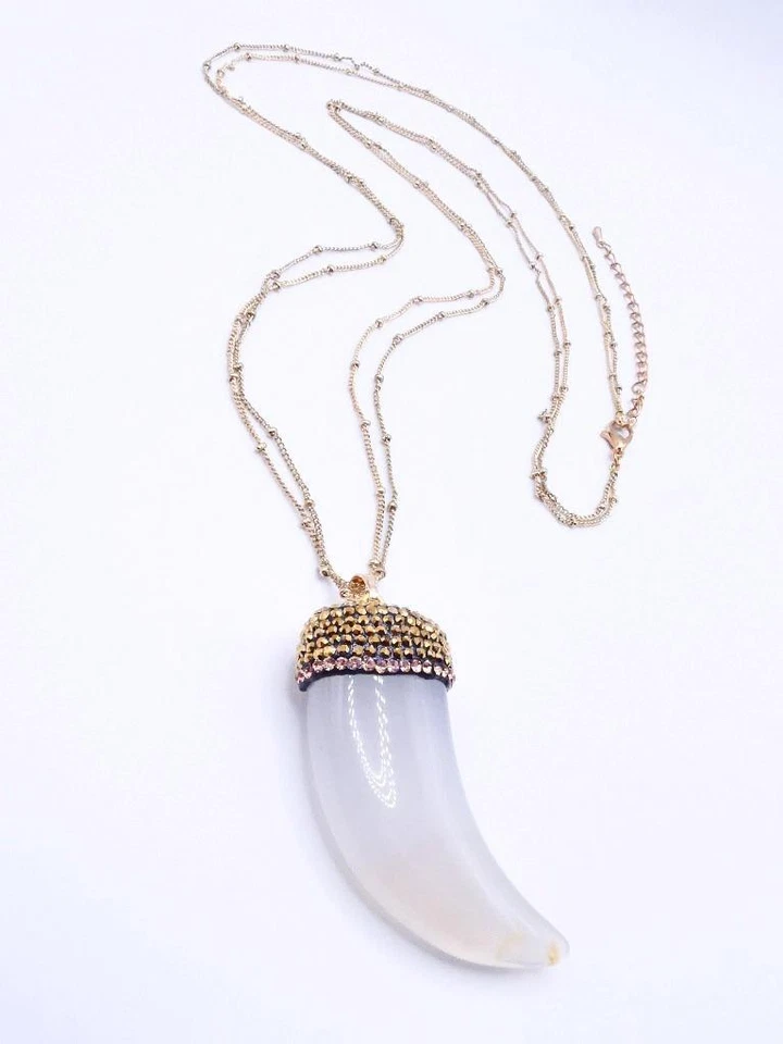 ÚNICO Collar Colgante Piedra Ágata Mármol Blanco Cuerno Italiano Cristales Marrones Foto 3 de 4