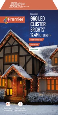 Premier 960 LED Cluster Innen Außen Weihnachtsbaumbeleuchtung ROT & VINTAGE GOLD