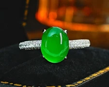 New Chinese Style National Trend 18K Gold Vermeil Green Chrysoprase, Ice-Texture