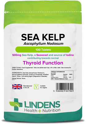 Seetang 500 mg Pflege Haar Haut Stoffwechsel & Schilddrüsenunterstützung 100 Tabletten LINDEN UK