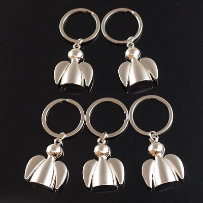 5x PCS Lot - Angel Wings 3D Chrome Silver Pendant Keychain Fob Key Chain Keyring