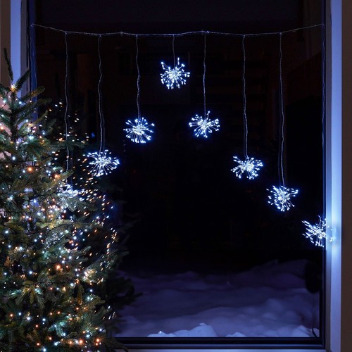 1.2m X 1.6m Navidad Starburst LED Transparente Blanco Enchufe en Ventana Cortina