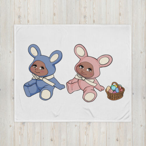 African American Easter Bunnies Throw Blanket - White Background