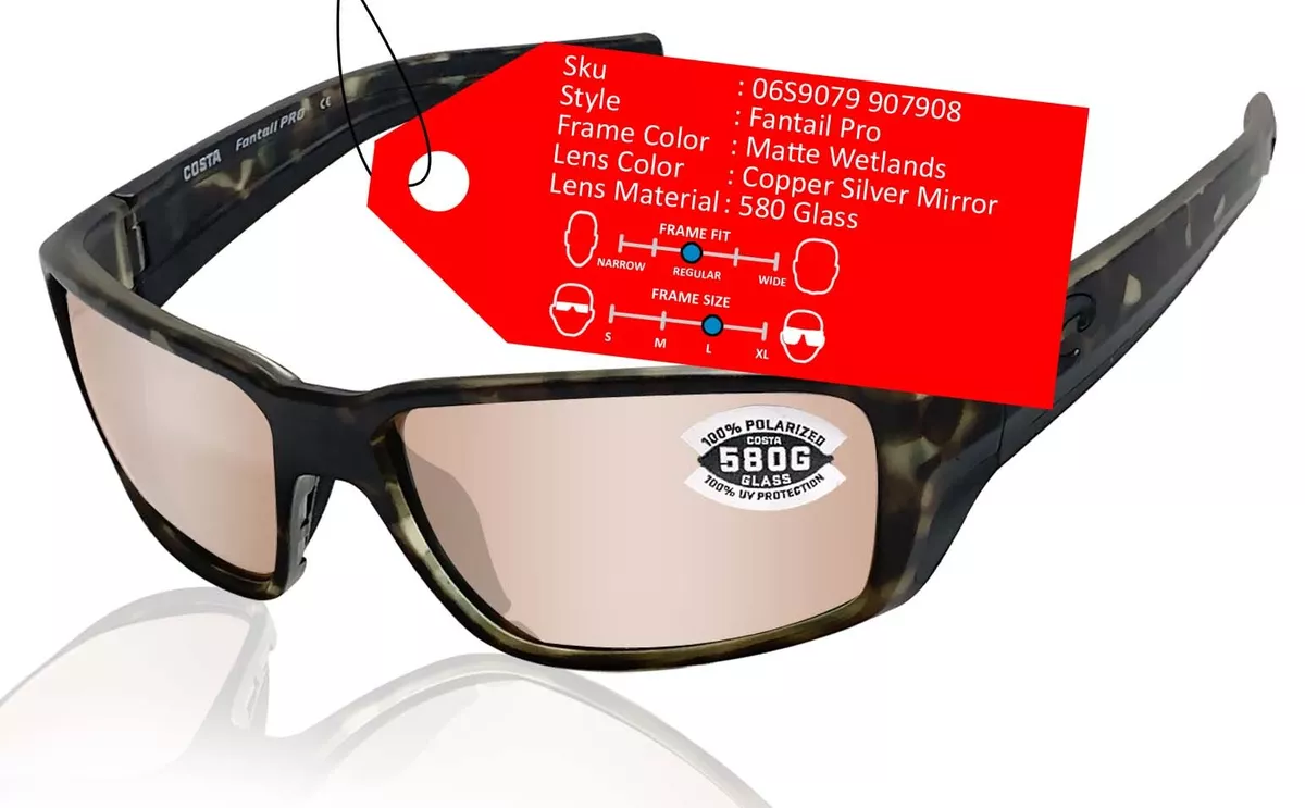 Costa Del Mar sunglasses Fantail Pro Wetlands Copper Silver Mirror 