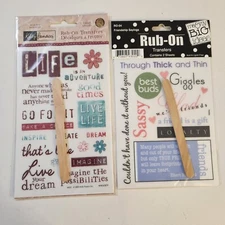 NEW Lot 2 Pkgs Rub-On Transfers FRIENDSHIP LIFE Quotes Phrases Words Sayings -G