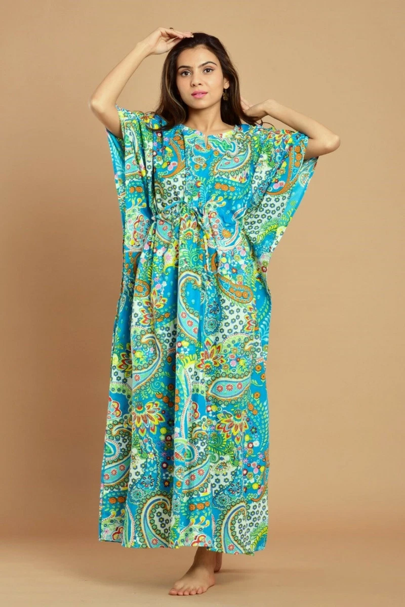 Indian Cotton Kaftan Maxi Dress Long Summer Caftan Women Beach Bikini Cover Up