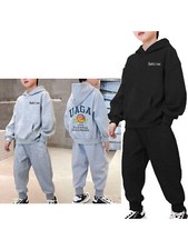 Kids Boys Sports Outfit Solid Color Hoodie With Sweatpants Casual Breathable