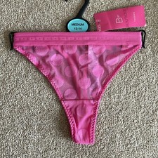 M&S Size MEDIUM 12-14 Boutique Thong Knickers Briefs Pink Spot Sheer Mesh M