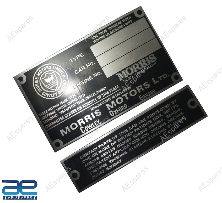 MORRIS 　 型式 製造年 不明 　　　　　シリアルNo.039015 2x Morris Minor MM Chassis ID Plate MMP3002 For Morris Minor | eBay