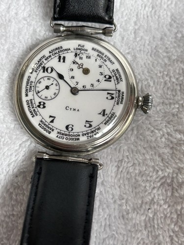 Vintage Cyma GMT World Dual Time Pocket Watch Conversion to Watch 15J Swiss Made - Picture 3 of 9