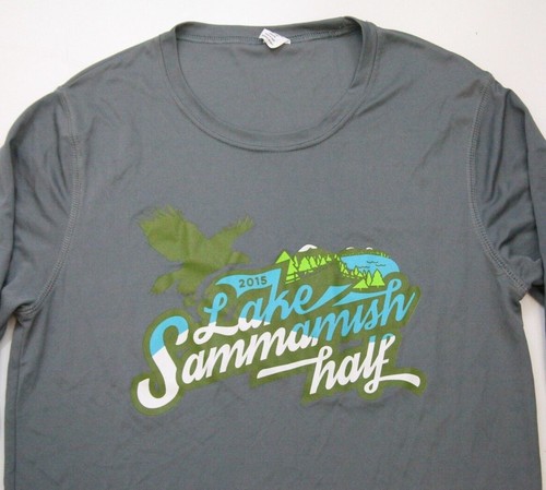 Medium 2015 Lake Sammamish Half Gray Polyester T-Shirt Long Sleeve Solid 1023 - Picture 2 of 4