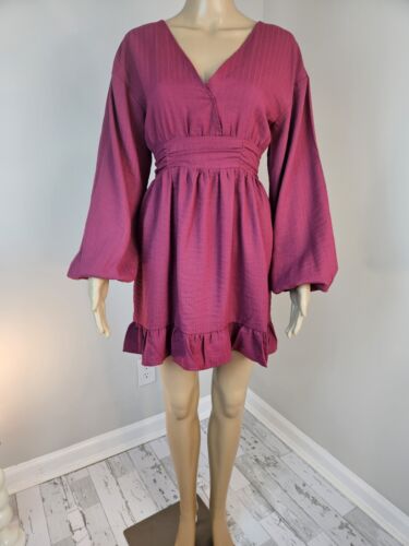 Tularosa Womens Dress Small Jordan Magenta Ballon Sleeve Ruffle Hem
