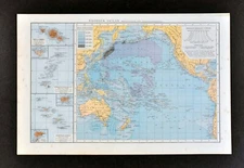1881 Andrees Map Pacific Ocean Oceania Australia Hawaii Tonga Japan Asia America