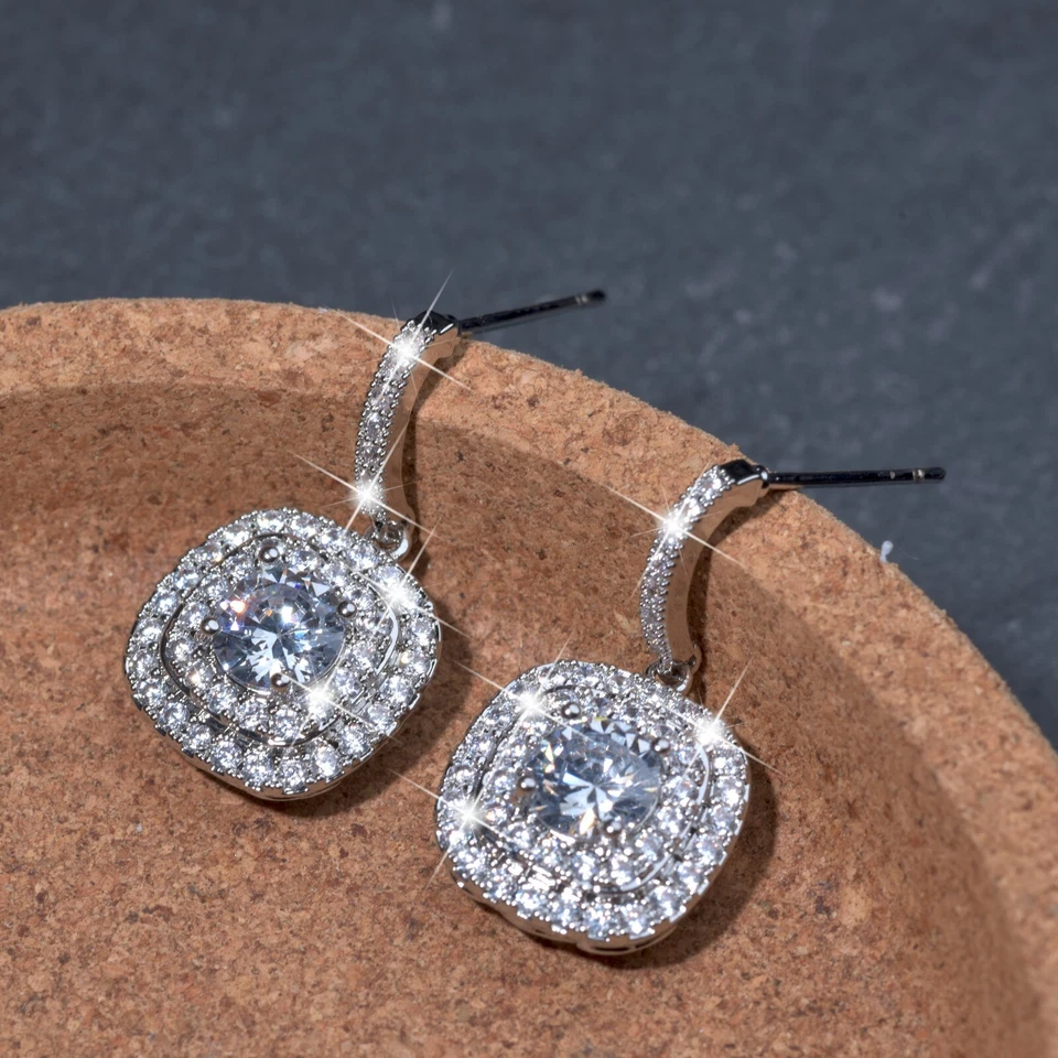 18k white gold gf made with SWAROVSKI crystal stud drop dangle classic earrings Foto 3 de 4