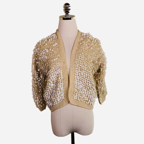 Bramson Vintage Sequin Sweater M Yellow 