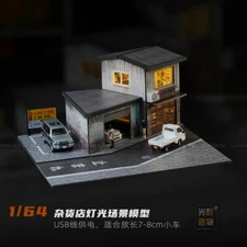 1/64 Diorama Car Parking Lot Model LED Lighting Street View Building Scene Model