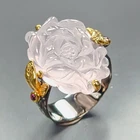 Vintage ring 28 ct+ Natural Rose Quartz Ring 925 Sterling Silver Size 8 /R470107