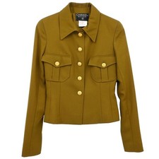 Chanel Single Breasted Jacket Khaki 96A #38 165878